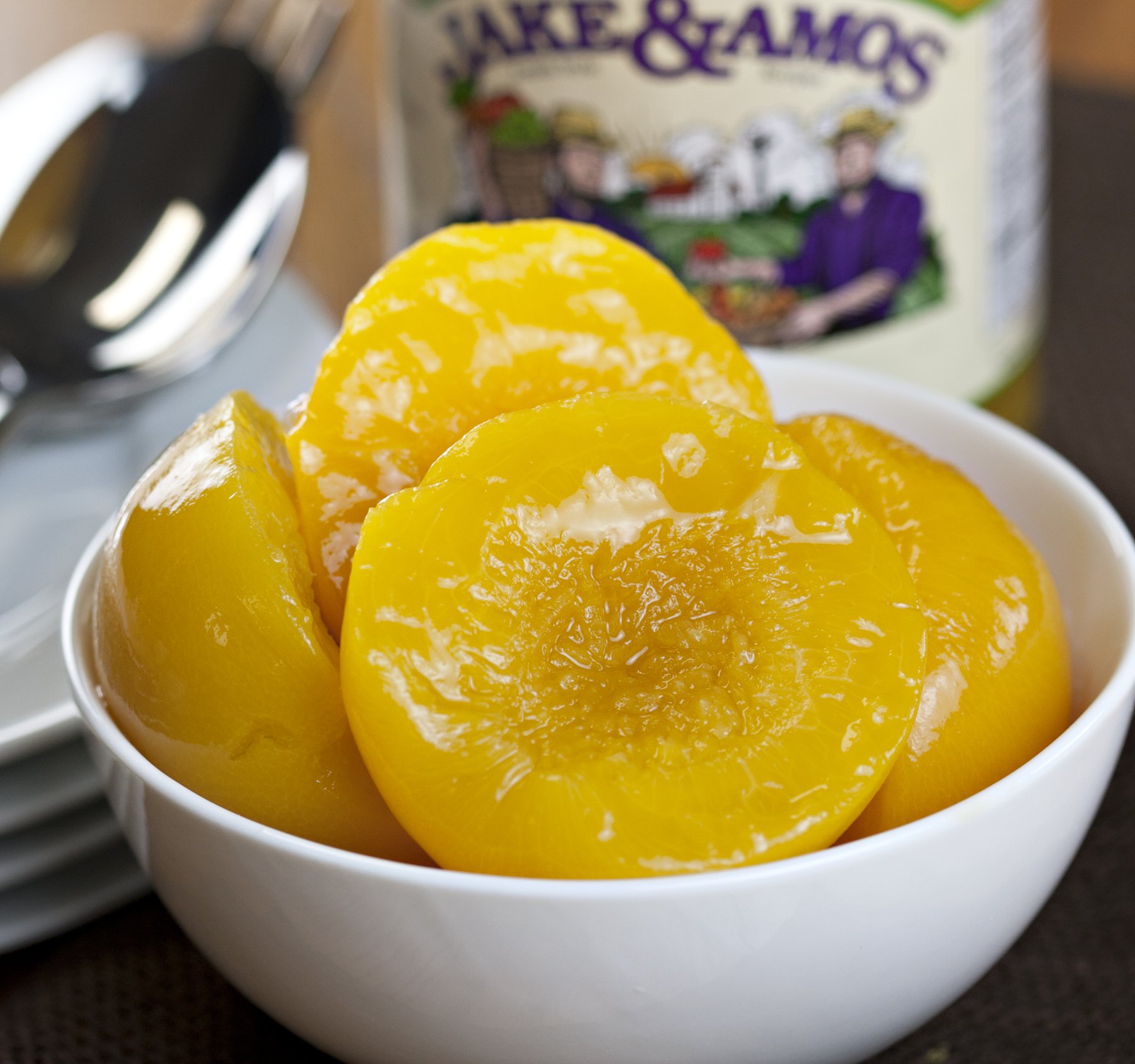 Jake & Amos Peach Halves 32 Oz. (2 Jars) - Home-Made Style Canned Peaches - Traditional Recipe - Non-GMO Ingredients