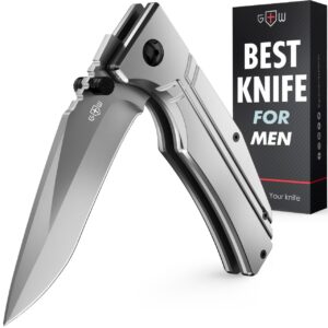 3.5" blade pocket knife - sharp folding knives for men women - tactical survival camping hunting knofe - gray edc knife with pocket clip - gift for men - stocking stuffers 140106