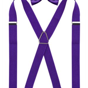 Alizeal Men's X Back Elastic Adjustable Suspender and Bow Tie, Dark Purple