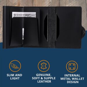 Minimalist RFID Blocking Leather & Titanium Men's Wallet with Pop Up Credit Card Holders