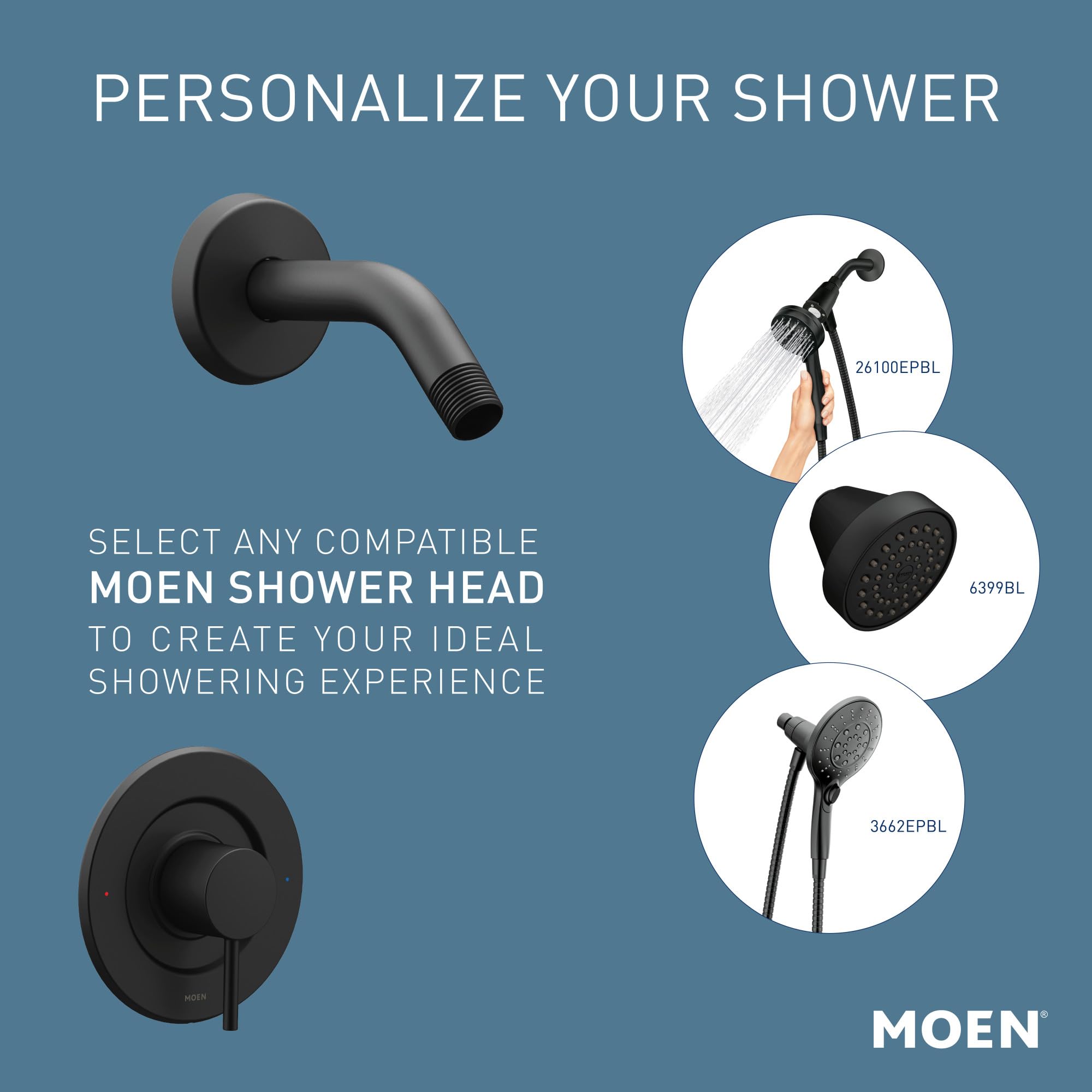 Moen Align Matte Black Posi-Temp Pressure Balancing Modern Shower Trim Kit without Showerhead, Valve Required, T2192NHBL