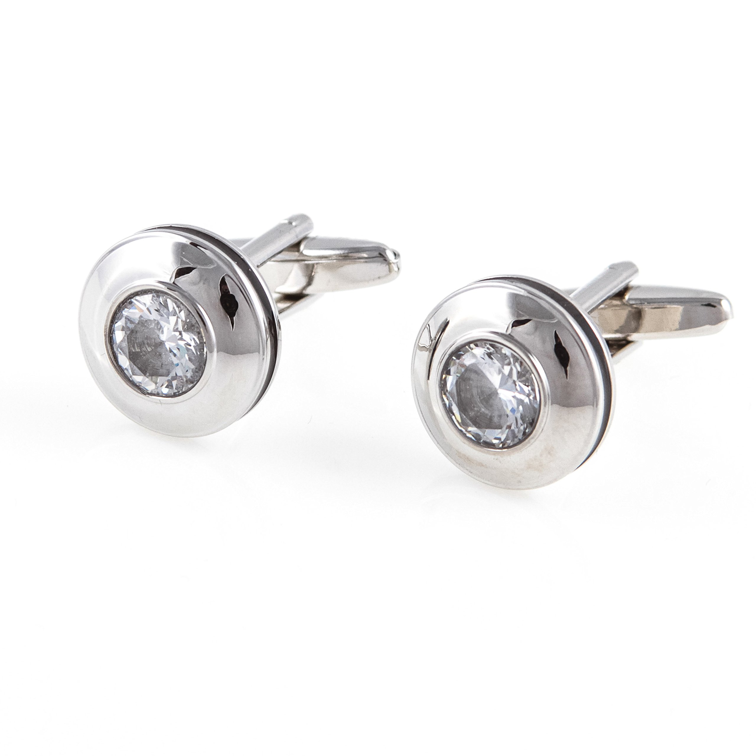 MRCUFF Round Crystal Elegant Tuxedo Cufflinks & Studs Set in a Presentation Gift Box & Polishing Cloth