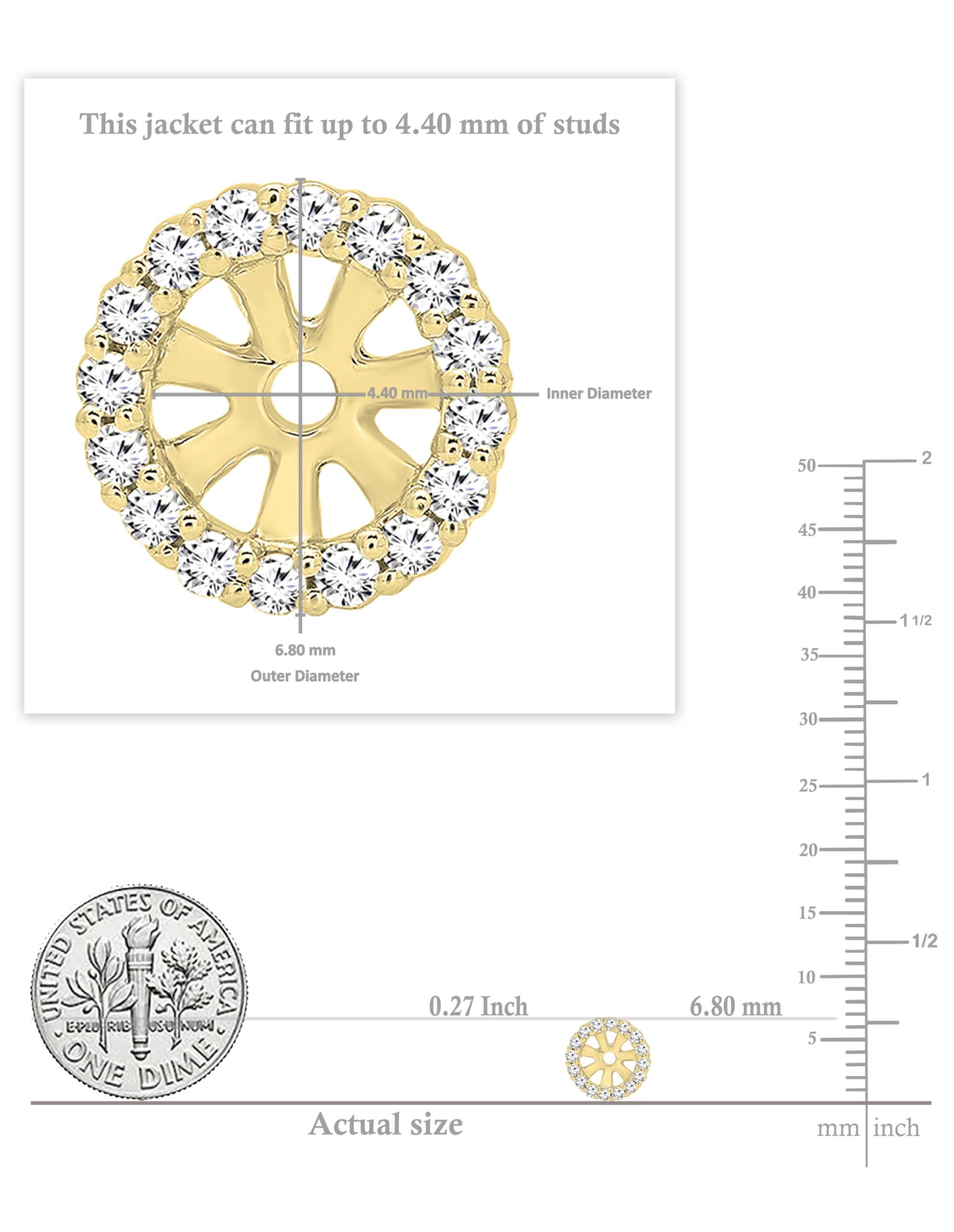 Dazzlingrock Collection Round White Diamond Halo Removable Earring Jackets for Women in 10K Yellow Gold (0.18 ctw, Color I-J, Clarity I2-I3)