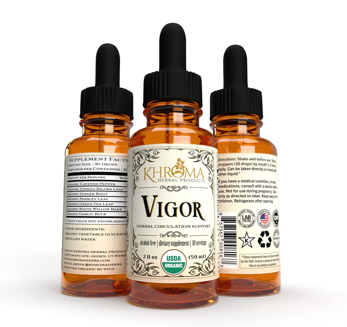 Vigor - Organic Circulation Complex - Khroma Herbal Products - Absolutely The Most Effective Circulatory Support You'll Ever Take - 2 oz Liquid - 30 Servings