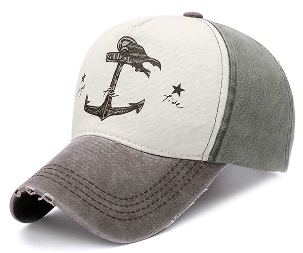 Glamorstar Pirate Ship Anchor Baseball Hat Printing Adjustable Hip-Hop Cap Brown Atrovirens