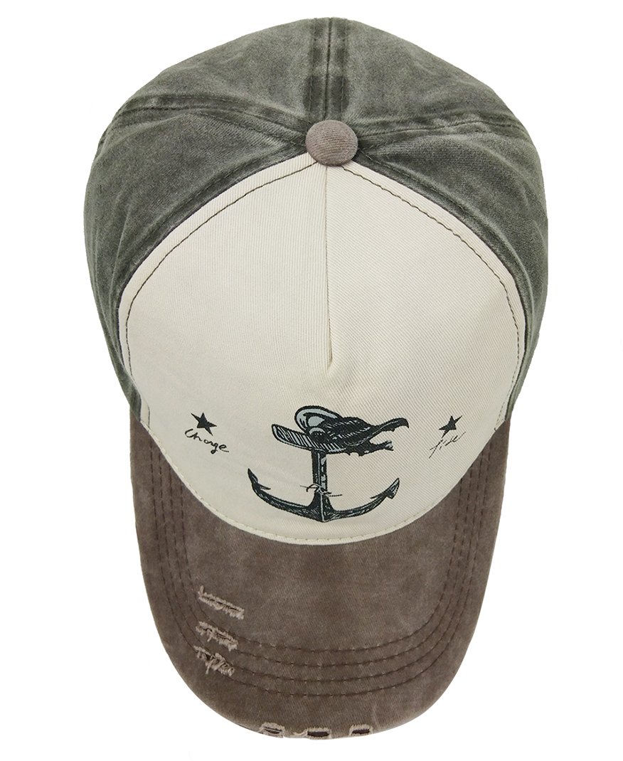 Glamorstar Pirate Ship Anchor Baseball Hat Printing Adjustable Hip-Hop Cap Brown Atrovirens