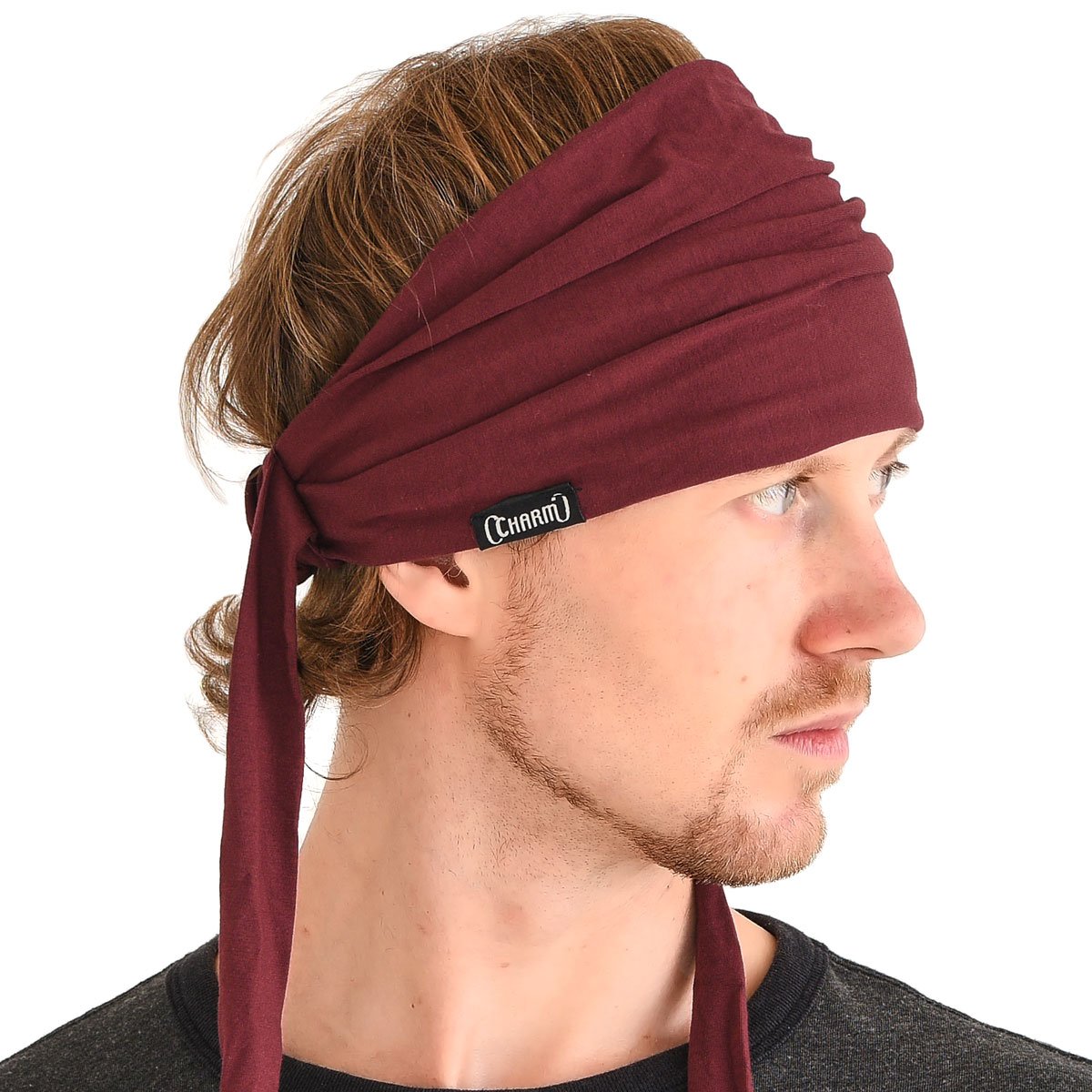 CHARM Japanese Headband Pirate Bandana - Men Ninja Head Wrap Women Hair Band Maroon