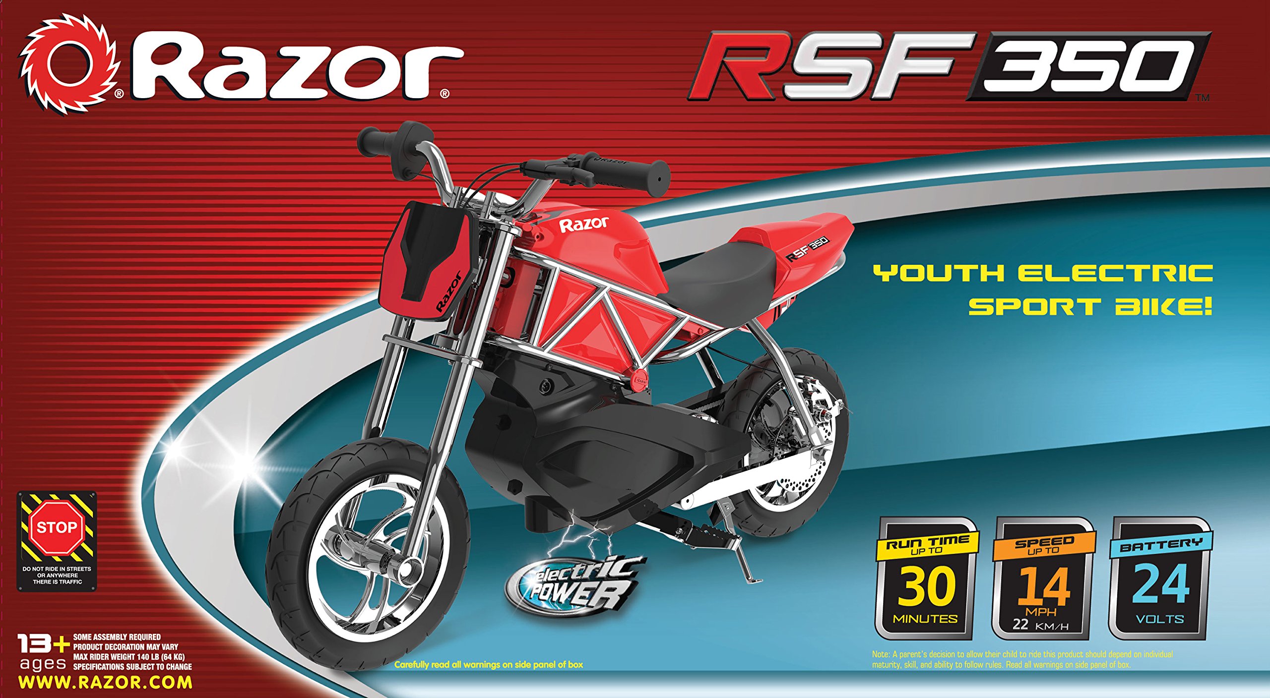 Razor RSF350 Electric Bike with Pneumatic Tires, Chain Driven Motor, and Hidden Compartment Supports 140 Pounds and Speeds of 14 Miles per Hour, Red