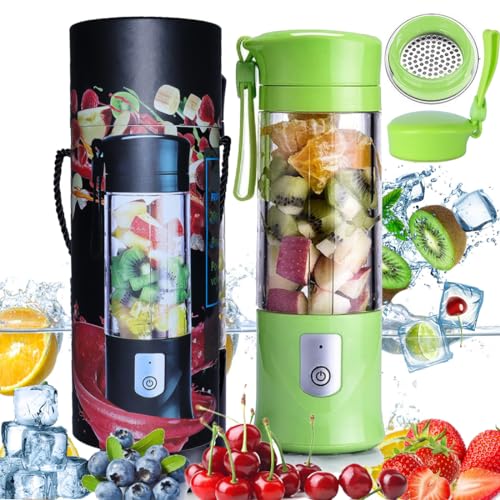 Portable Blender,Mini Personal Size Blenders for Smoothies and Shakes,USB Rechargeable Travel Juicer Cup Electric Fruit Juice Mixer with 6 Updated Blades for Travel, Sports, Kitchen,13.5Oz (Green)