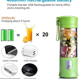 Portable Blender,Mini Personal Size Blenders for Smoothies and Shakes,USB Rechargeable Travel Juicer Cup Electric Fruit Juice Mixer with 6 Updated Blades for Travel, Sports, Kitchen,13.5Oz (Green)