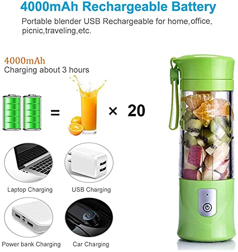 Portable Blender,Mini Personal Size Blenders for Smoothies and Shakes,USB Rechargeable Travel Juicer Cup Electric Fruit Juice Mixer with 6 Updated Blades for Travel, Sports, Kitchen,13.5Oz (Green)