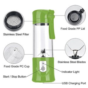 Portable Blender,Mini Personal Size Blenders for Smoothies and Shakes,USB Rechargeable Travel Juicer Cup Electric Fruit Juice Mixer with 6 Updated Blades for Travel, Sports, Kitchen,13.5Oz (Green)