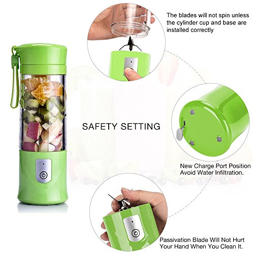 Portable Blender,Mini Personal Size Blenders for Smoothies and Shakes,USB Rechargeable Travel Juicer Cup Electric Fruit Juice Mixer with 6 Updated Blades for Travel, Sports, Kitchen,13.5Oz (Green)