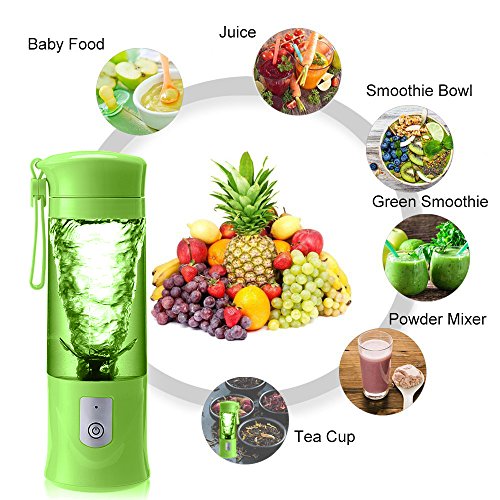 Portable Blender,Mini Personal Size Blenders for Smoothies and Shakes,USB Rechargeable Travel Juicer Cup Electric Fruit Juice Mixer with 6 Updated Blades for Travel, Sports, Kitchen,13.5Oz (Green)