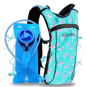 sojourner hydration pack, hydration backpack - water backpack with 2l hydration bladder, festival essential - rave hydration pack hydropack hydro for hiking, running, biking, festival gear