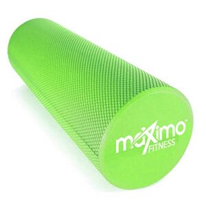 maximo fitness foam roller - 18" x 6" high density exercise roller for trigger point self massage, muscle and back roller for fitness, physical therapy, yoga and pilates, gym equipment, green