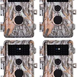 BLAZEVIDEO 4-Pack Game & Deer Trail Cameras 32MP 2304x1296P H.264 Video for Hunting Wildlife and Home Security No Glow Night Vision Time Lapse Motion Activated Waterproof & Password Protected