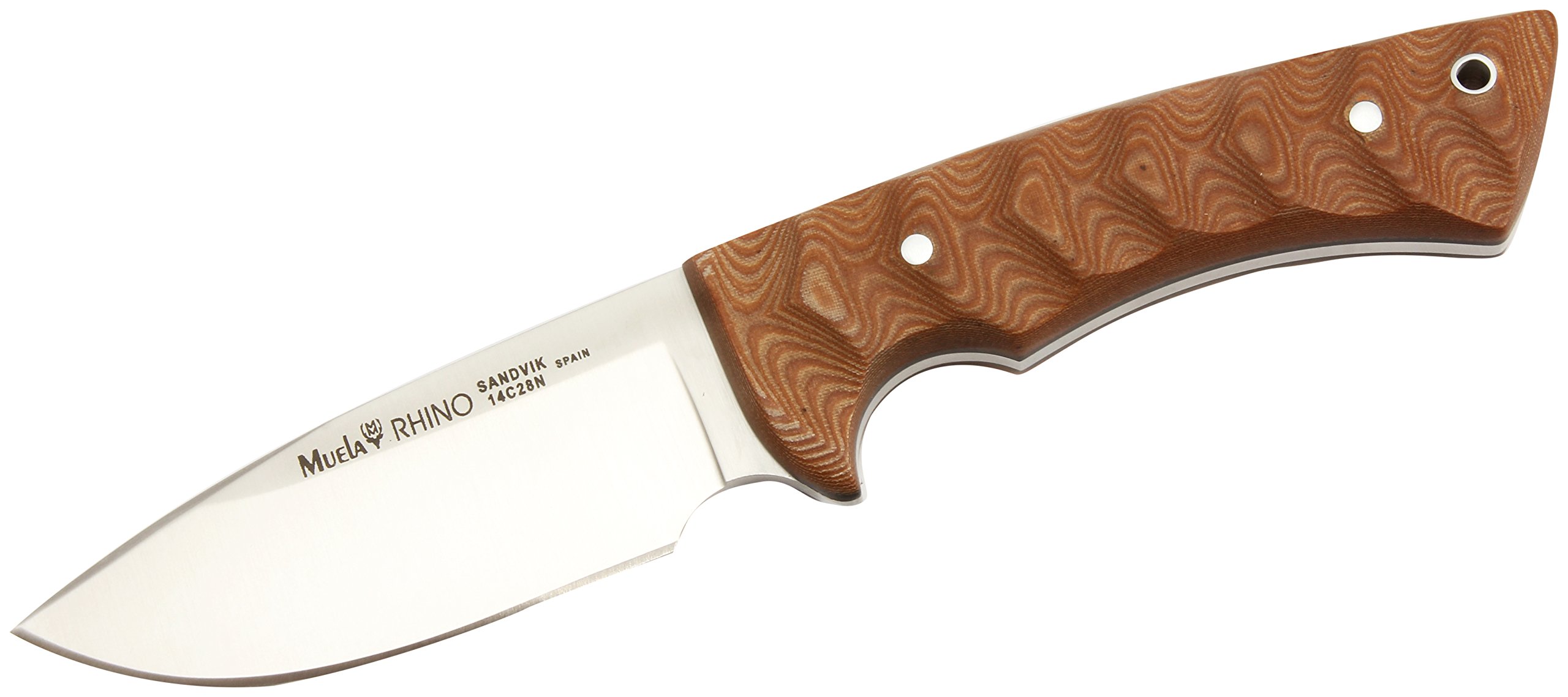 MUELA RHINO-10SV.C Coyote Micarta Handle Hunting Knife with Leather Sheath, Stainless Steel, 4"