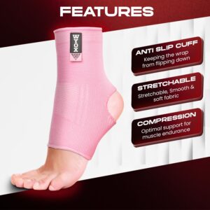 WYOX Ankle Wraps Support Boxing Gear for Men Women Muay Thai Ankle Support Kickboxing Wraps Gym Ankle Support (Pair) (Pink, L/XL (Women 7.0-10.5/ Men 6.0-9.5))