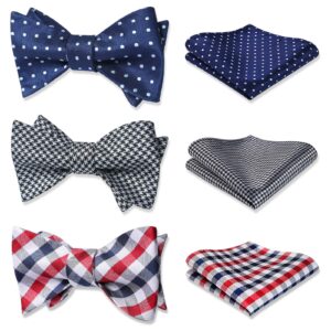 HISDERN 3pcs Mixed Design Classic Men's Self-Tie Bow tie & Pocket Square - Multiple Sets,B3-05,One Size