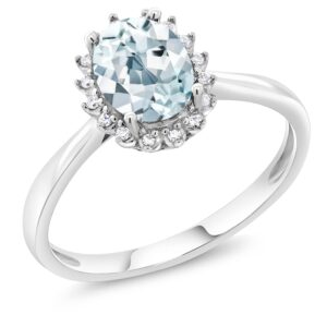 Gem Stone King 10K White Gold Sky Blue Aquamarine and Diamond Halo Engagement Ring For Women (1.25 Cttw, Oval 8X6MM, Size 9)