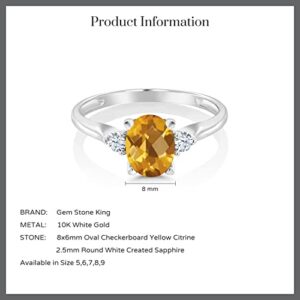 Gem Stone King 10K White Gold Citrine and White Created Sapphire 3-Stone Women's Ring (1.35 Cttw, Checkerboard Cut, Gemstone Birthstone, Available In Size 5, 6, 7, 8, 9)