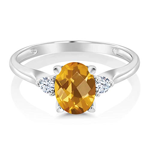 Gem Stone King 10K White Gold Citrine and White Created Sapphire 3-Stone Women's Ring (1.35 Cttw, Checkerboard Cut, Gemstone Birthstone, Available In Size 5, 6, 7, 8, 9)