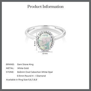 Gem Stone King 10K White Gold 8X6MM Oval Gemstone Birthstone & White Diamond Halo Engagement Ring | Wedding Anniversary Promise White Gold Ring For Women | Size 5,6,7,8,9