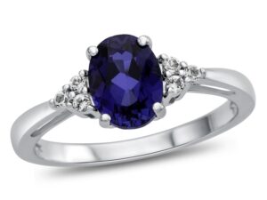 fjc finejewelers 10k white gold 8x6mm oval created blue sapphire and white topaz ring size 7.5