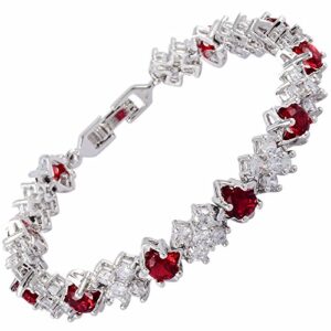 RIZILIA BLOSSOM Tennis Bracelet & Round Cut CZ [Simulated Red Ruby] in White Gold Plated, 7"