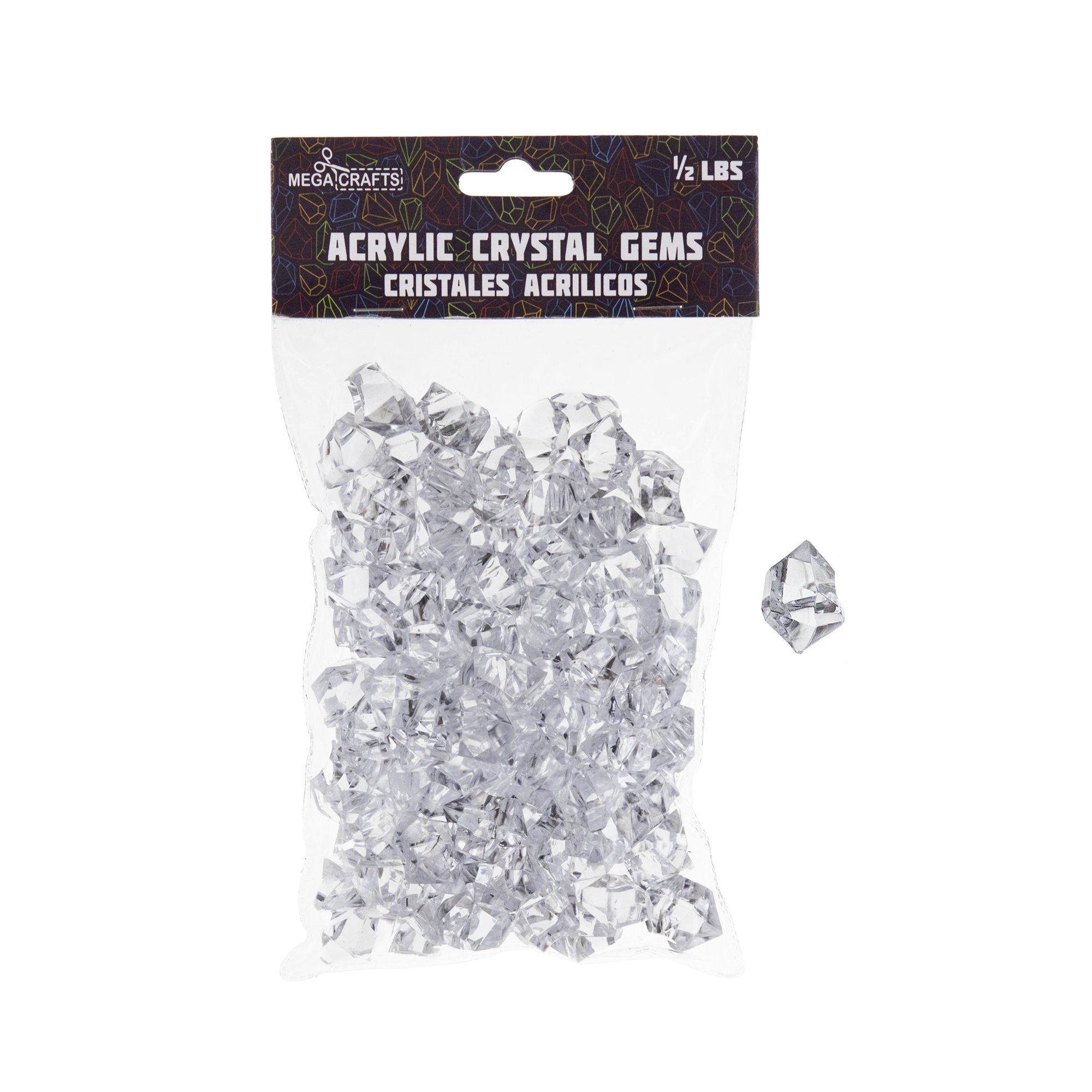 Mega Crafts 1/2 lb Acrylic Ice Rock Cubes Clear, Plastic Glass Gems for Arts & Crafts, Vase Fillers & Table Scatters, Decoration Stones, Shiny Pebbles