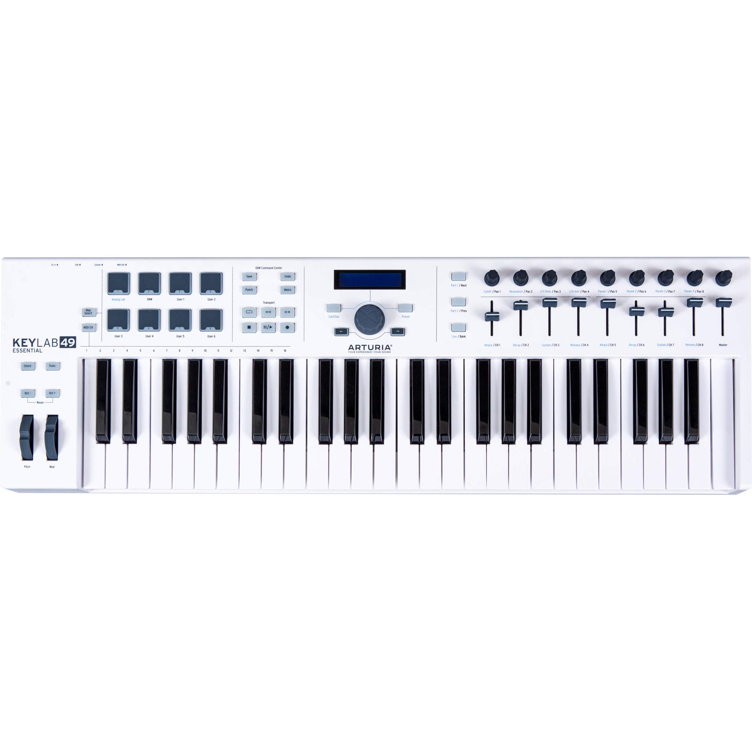 Arturia - KeyLab Essential 61 - MIDI Controller Keyboard for Music Production, with All-in-One Software Package - 61 Keys, 9 Encoders, 9 Faders, 1 Modulation Wheel, 1 Pitch Bend Wheel, 8 Pads