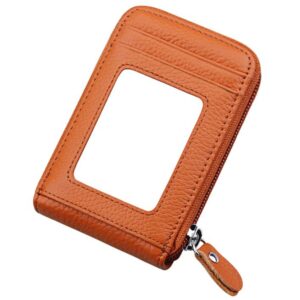 Noedy RFID Blocking Credit Card Case Organizer Genuine Leather Zip-Around Security Wallet Brown