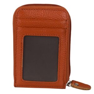 Noedy RFID Blocking Credit Card Case Organizer Genuine Leather Zip-Around Security Wallet Brown