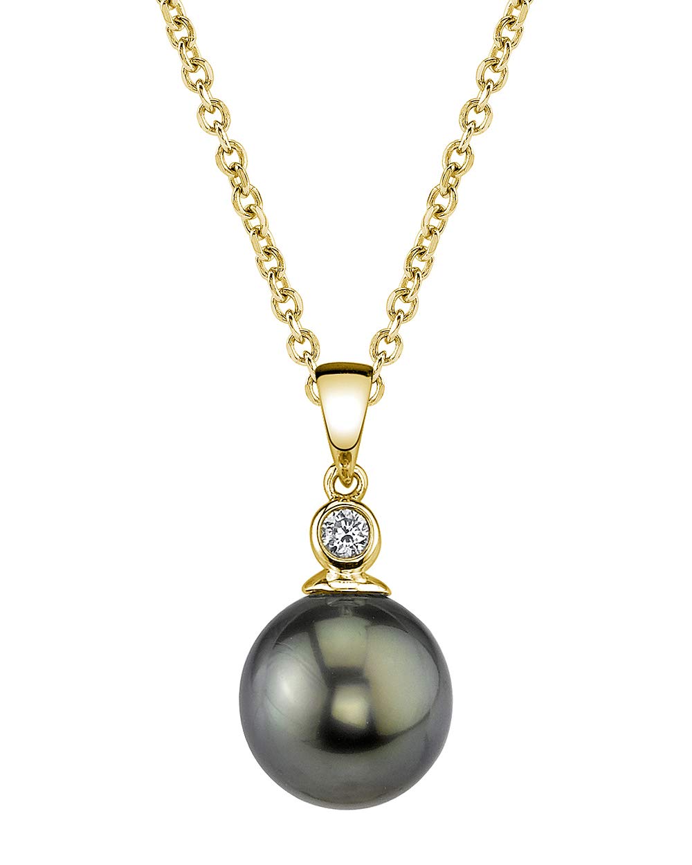 The Pearl Source 14k Gold 11-12mm Round Black Tahitian South Sea Cultured Pearl & Diamond Michelle Pendant Necklace for Women in 18"