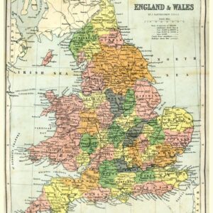 England and Wales 19th Century Antique Style Map Cool Wall Art Print Poster 12x18