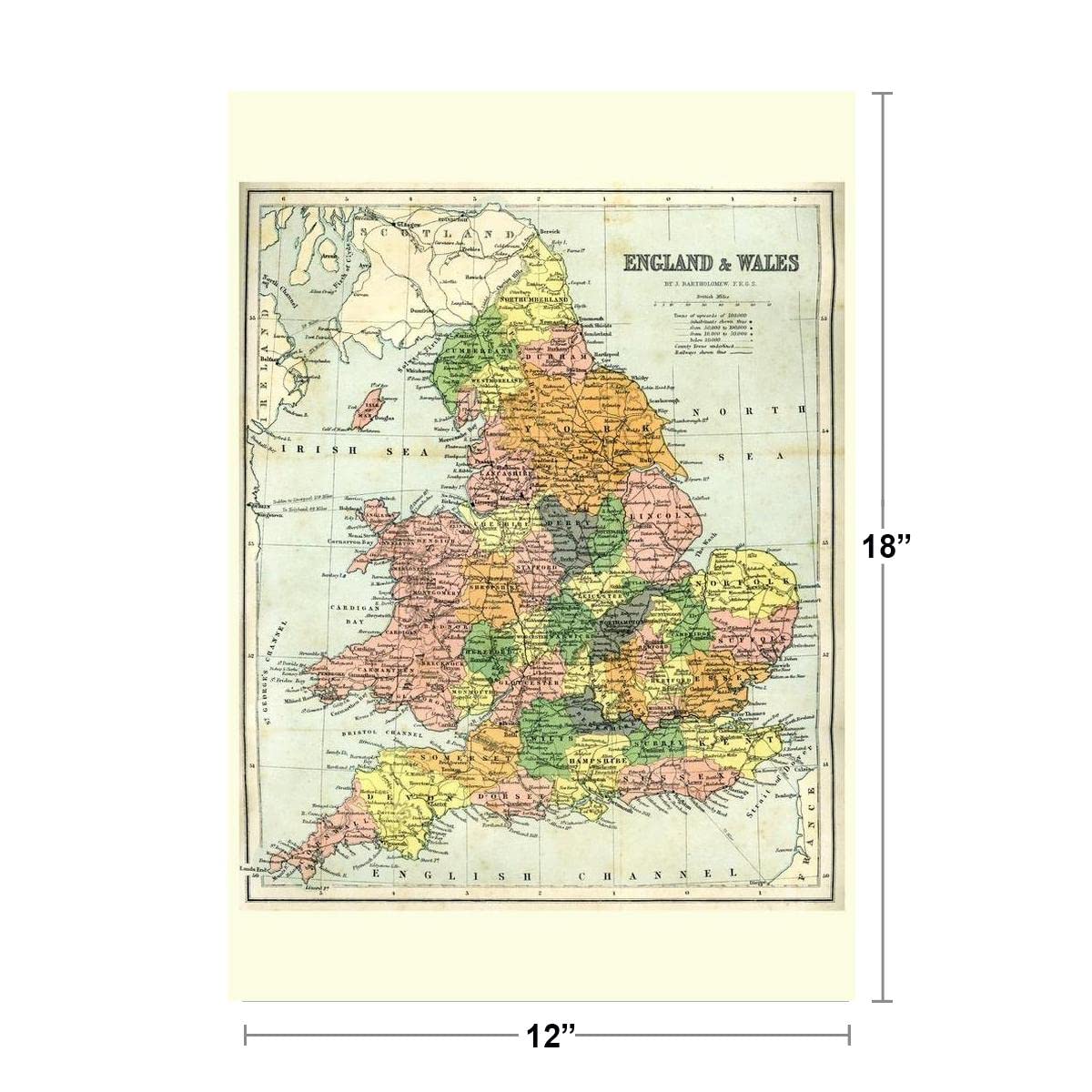 England and Wales 19th Century Antique Style Map Cool Wall Art Print Poster 12x18