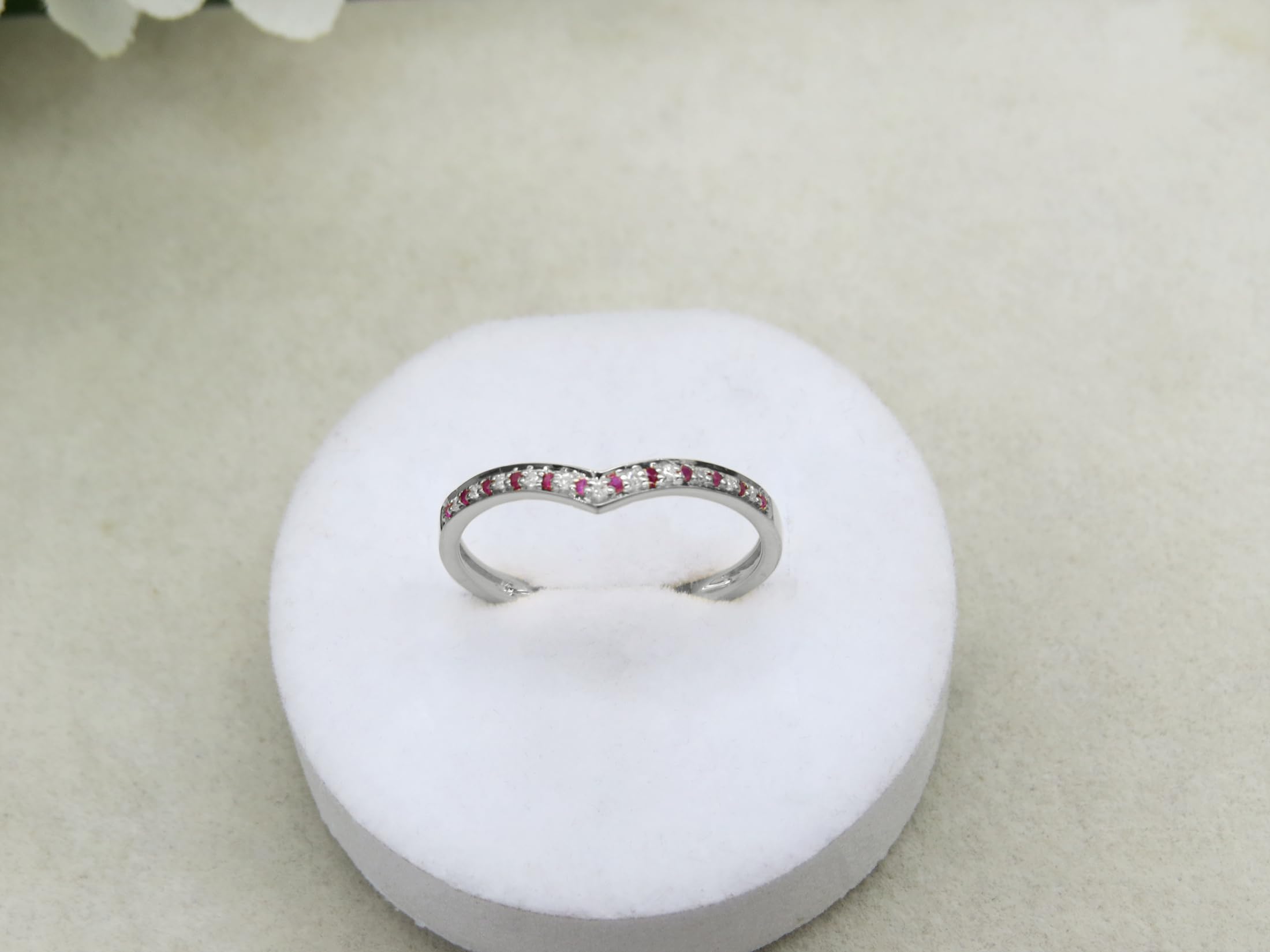 Dazzlingrock Collection Round Alternate Ruby & White Diamond Anniversary Chevron Band for Women in 14K White Gold, Size 6