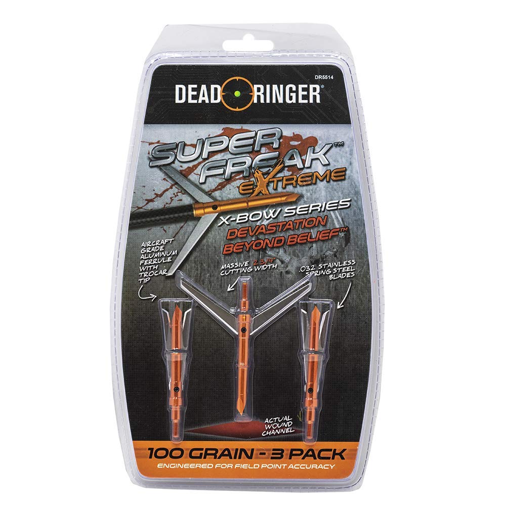 Dead Ringer Super Freak Extreme Crossbow Broadhead, 2 Blade 100 Grain Broadhead for Crossbow Hunting, Hunting Broadhead with 2 1/4 Inch Cutting Width