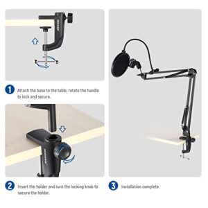 NEEWER Metal Table Mounting Clamp for Microphone Suspension Boom Scissor Arm Stand Holder with an Adjustable Positioning Screw, Fits up to 1.9inch/5centimeters Desktop Thickness (Black)