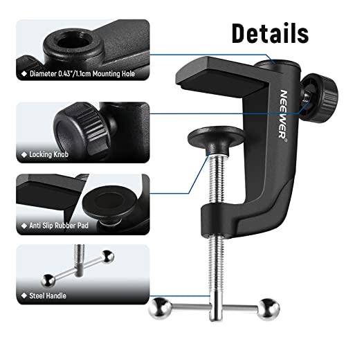 NEEWER Metal Table Mounting Clamp for Microphone Suspension Boom Scissor Arm Stand Holder with an Adjustable Positioning Screw, Fits up to 1.9inch/5centimeters Desktop Thickness (Black)