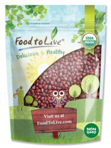 food to live organic adzuki sprouting beans, 5 pounds – whole raw dried azuki beans (red mung beans), non-gmo, kosher, and vegan, bulk organic beans