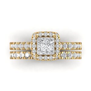 2ct princess cut clear simulated diamond 14k yellow gold halo solitaire w/accents wedding engagement promise ring size 3.5