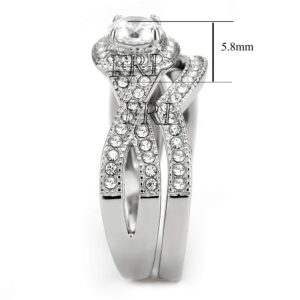 FlameReflection Stainless Steel Rings for Women Infinity Wedding Set Round CZ Cubic Zirconia Halo Engagement Bridal Jewelry Set Size 9