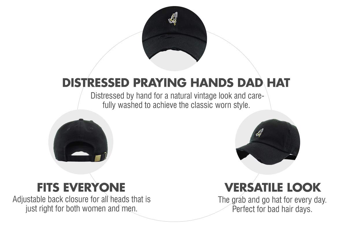 KBSV-061 BLK Praying Hands Rosary Dad Hat Baseball Cap Unconstructed Polo Style Adjustable Unisex