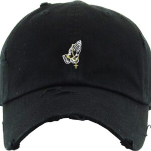 KBSV-061 BLK Praying Hands Rosary Dad Hat Baseball Cap Unconstructed Polo Style Adjustable Unisex