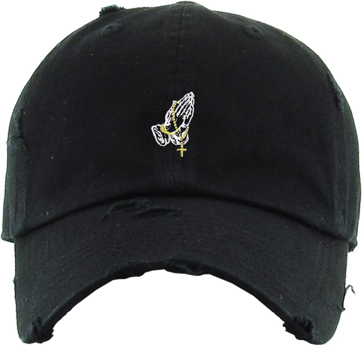 KBSV-061 BLK Praying Hands Rosary Dad Hat Baseball Cap Unconstructed Polo Style Adjustable Unisex