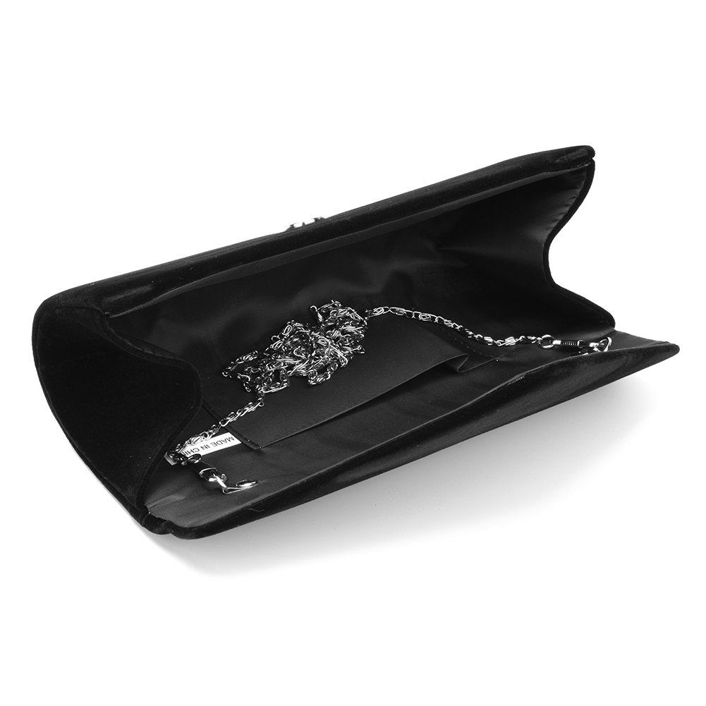 U-Story Women's Evening Wedding Party Velvet Envelope Clutch Bag Tote Purse Handbag (Black)