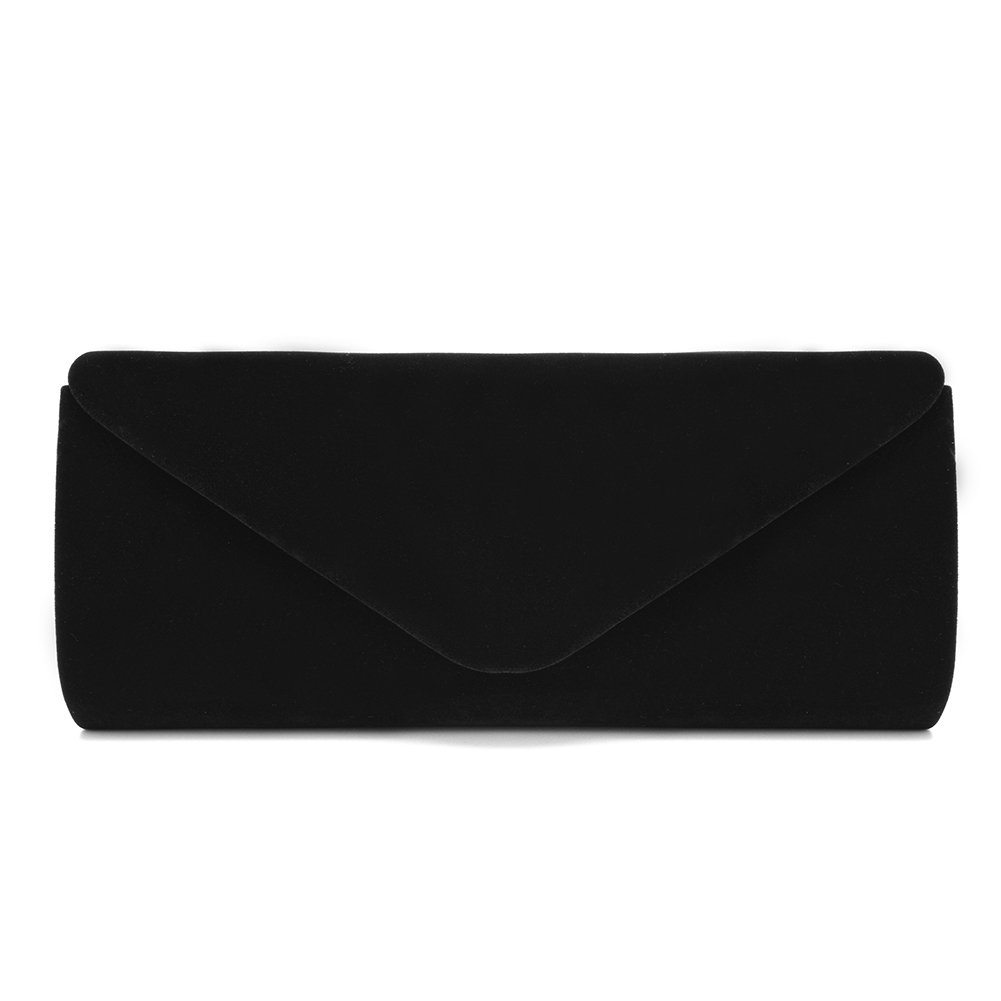 U-Story Women's Evening Wedding Party Velvet Envelope Clutch Bag Tote Purse Handbag (Black)