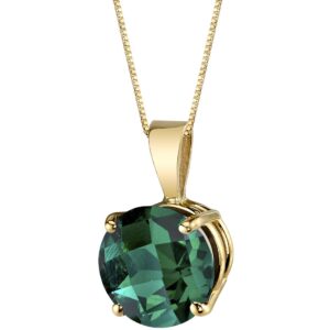 PEORA Solid 14K Yellow Gold Created Emerald Pendant for Women, Classic Solitaire, 1.75 Carat Round Shape, 8mm